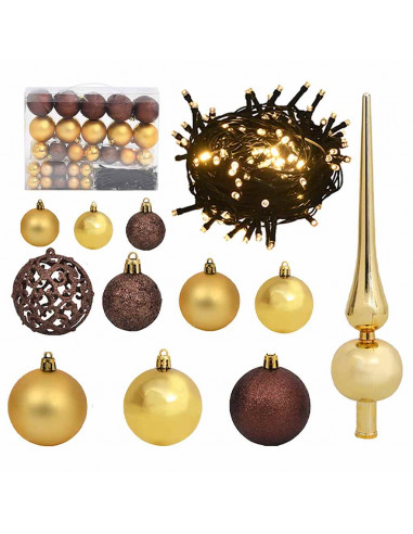 Set Natale con 61 Palline Punta e 150 Luci LED Oro e Bronzo