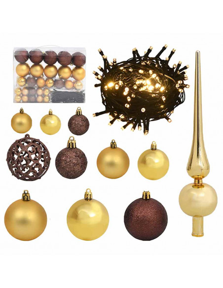 Set Natale con 61 Palline Punta e 150 Luci LED Oro e Bronzo