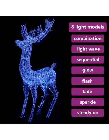 Renna di Natale XXL in Acrilico 250 LED 2 pz 180 cm Blu