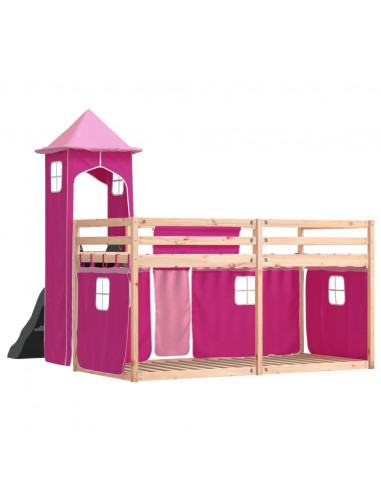 Letto a Castello con Scivolo e Tende Rosa 80x200 cm