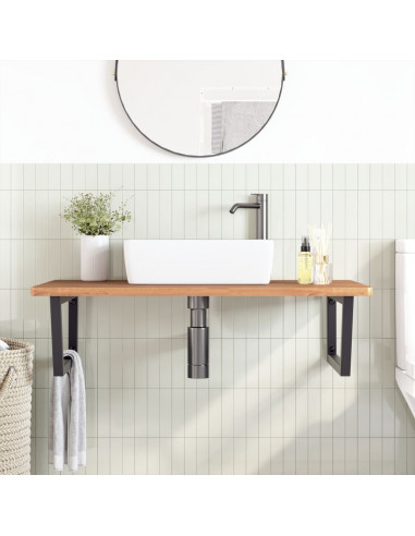 Ripiano a Parete per Lavabo in Acciaio e Massello di Faggio