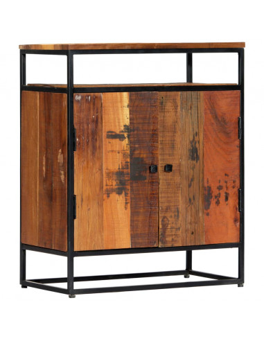 Credenza 60x35x76 cm in Legno Massello di Recupero e Acciaio