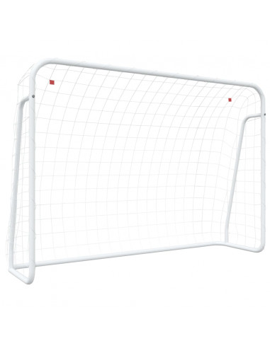 Porta da Calcio con Rete Bianca 214x75x152cm Acciaio Poliestere