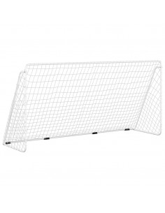 Porta da Calcio con Rete Bianca 366x122x182 cm in Acciaio 2