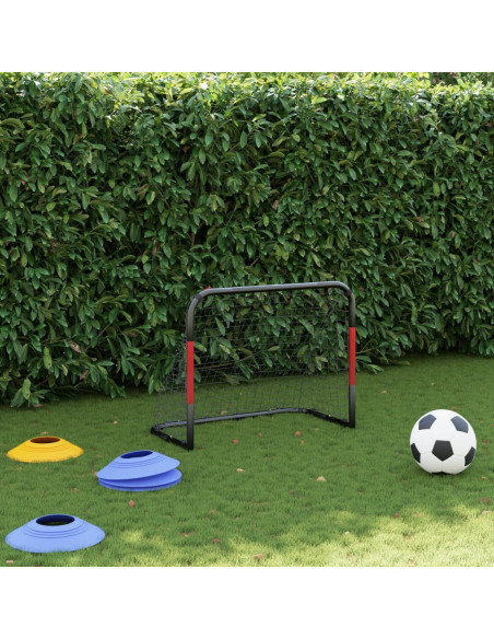 Porta da Calcio con Rete Rossa e Nera 90x48x71 cm in Acciaio