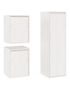 Mobili Porta TV 3 pz Bianchi in Legno Massello di Pino 2