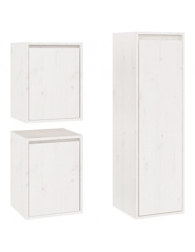 Mobili Porta TV 3 pz Bianchi in Legno Massello di Pino