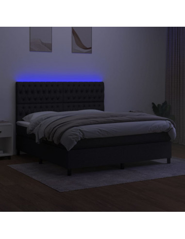 Letto a Molle con Materasso e LED Nero 180x200cm in Tessuto
