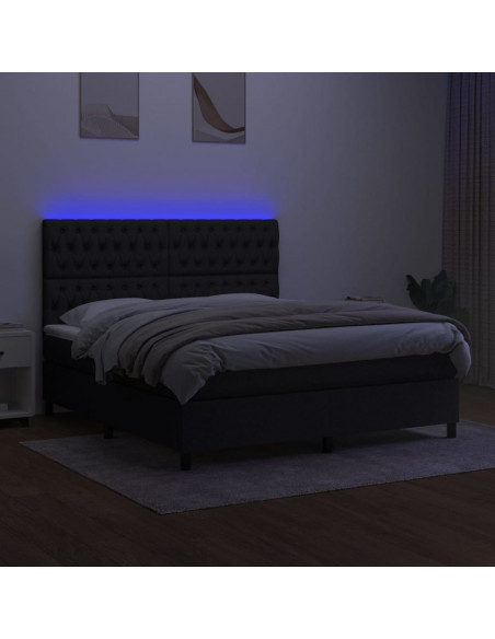 Letto a Molle con Materasso e LED Nero 180x200cm in Tessuto