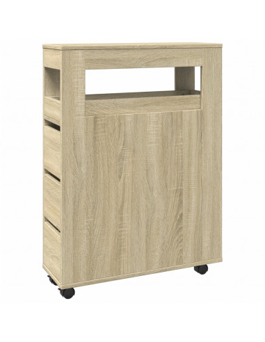 Mobile da Bagno Stretto con Ruote Rovere Sonoma in Truciolato