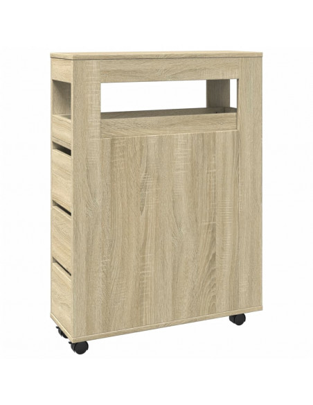 Mobile da Bagno Stretto con Ruote Rovere Sonoma in Truciolato