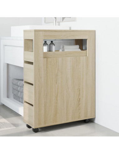 Mobile da Bagno Stretto con Ruote Rovere Sonoma in Truciolato