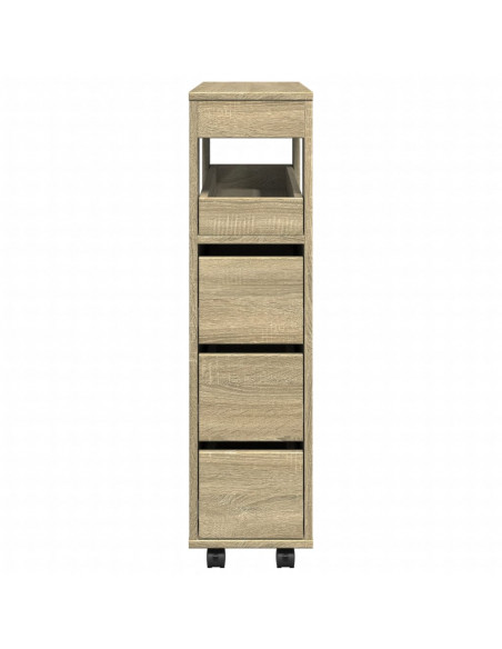 Mobile da Bagno Stretto con Ruote Rovere Sonoma in Truciolato