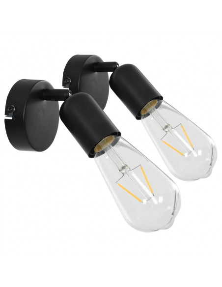Faretti 2 pz con Lampadine a Incandescenza 2 W Nero E27