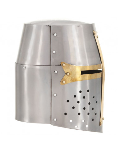 Elmo da Cavaliere Medievale Crociato Replica LARP Argento