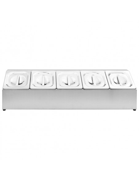 Supporto Gastronorm con 5 Contenitori GN 1/6 in Acciaio Inox