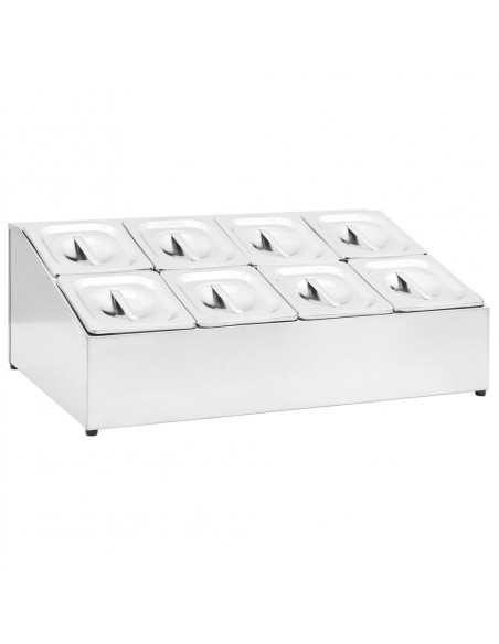 Supporto Gastronorm con 8 Contenitori GN 1/6 in Acciaio Inox
