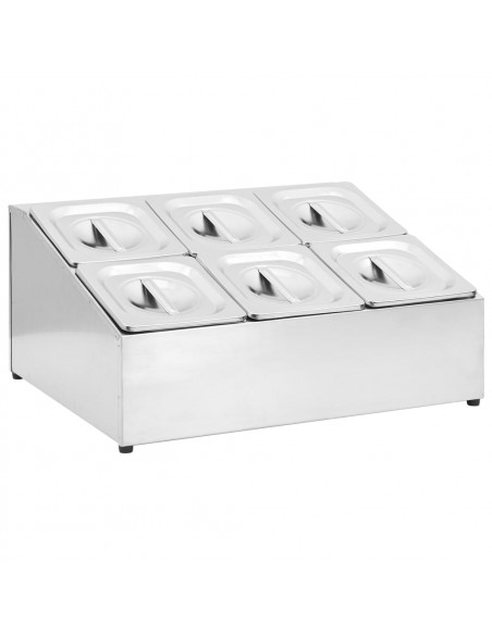 Supporto Gastronorm con 6 Contenitori GN 1/6 in Acciaio Inox