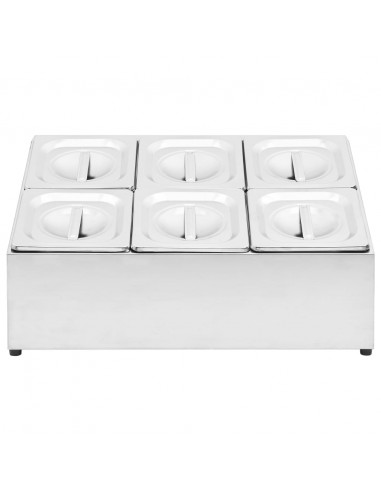 Supporto Gastronorm con 6 Contenitori GN 1/6 in Acciaio Inox