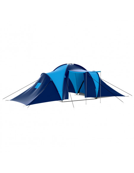 Tenda da Campeggio in Tessuto 9 Persone Blu Scuro e Blu