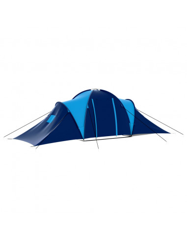 Tenda da Campeggio in Tessuto 9 Persone Blu Scuro e Blu
