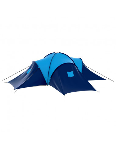 Tenda da Campeggio in Tessuto 9 Persone Blu Scuro e Blu