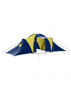 Tenda da Campeggio in Poliestere per 9 Persone Blu e Giallo 2