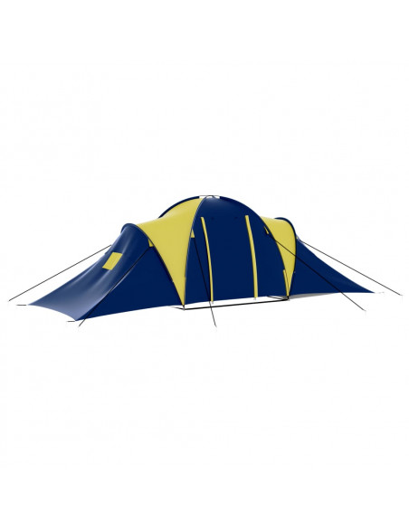 Tenda da Campeggio in Poliestere per 9 Persone Blu e Giallo
