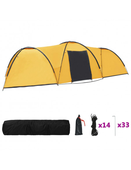 Tenda Igloo da Campeggio 650x240x190 cm per 8 Persone Gialla