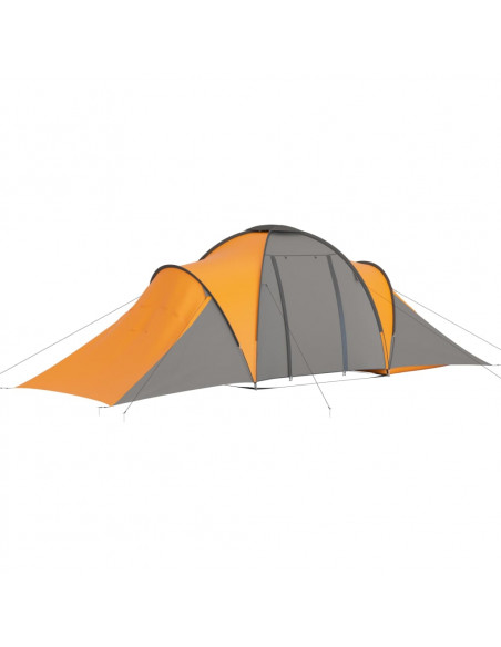 Tenda da Campeggio 6 Persone in Tessuto Grigio e Arancione