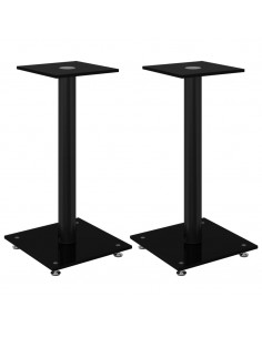 Pedane per Casse 2pz Nero Vetro Temperato Design a 1 Pilastro 2