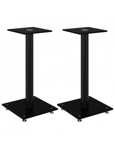 Pedane per Casse 2pz Nero Vetro Temperato Design a 1 Pilastro