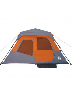 Tenda Campeggio 6 Persone Grigio e Arancione Impermeabile 2