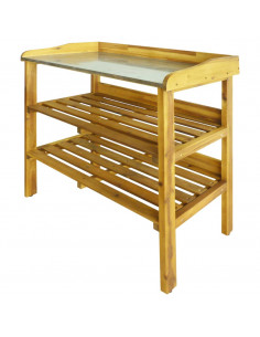 Fioriera a 2 Ripiani in Legno Massello di Acacia e Zinco 2