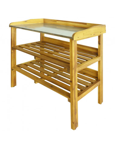 Fioriera a 2 Ripiani in Legno Massello di Acacia e Zinco