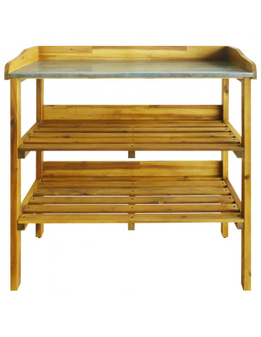 Fioriera a 2 Ripiani in Legno Massello di Acacia e Zinco