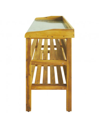 Fioriera a 2 Ripiani in Legno Massello di Acacia e Zinco