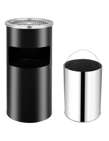 Pattumiera con Posacenere da Parete in Acciaio 26 L Nera