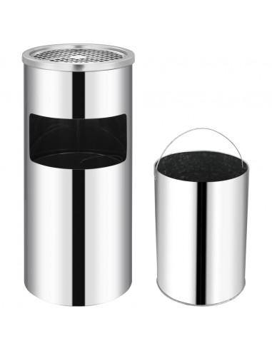 Pattumiera con Posacenere da Parete Acciaio Inox 26 L