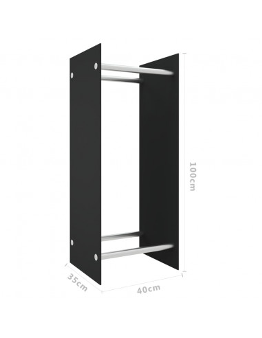 Porta Legna Nero 40x35x100 cm in Vetro Temperato