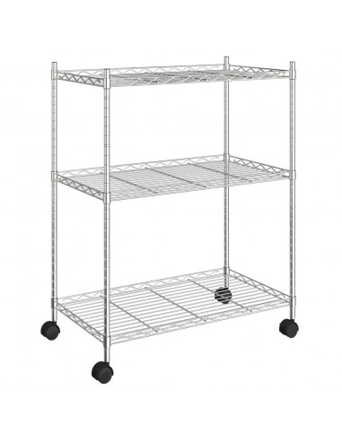 Scaffale a 3 Livelli con Ruote 60x35x81 cm Cromato 150 kg