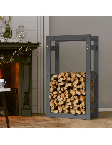 Portalegna Grigio 60x25x100 cm in Legno Massello di Pino