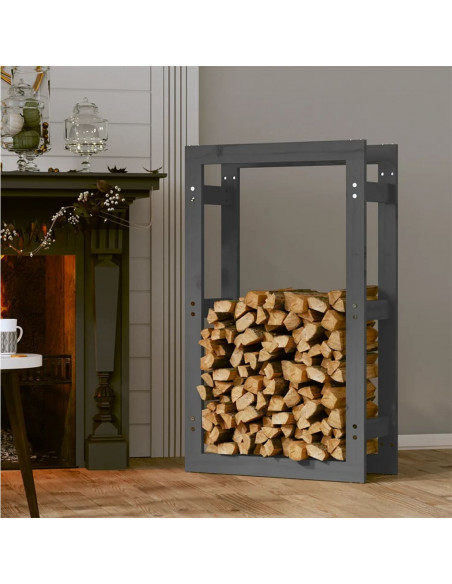 Portalegna Grigio 60x25x100 cm in Legno Massello di Pino
