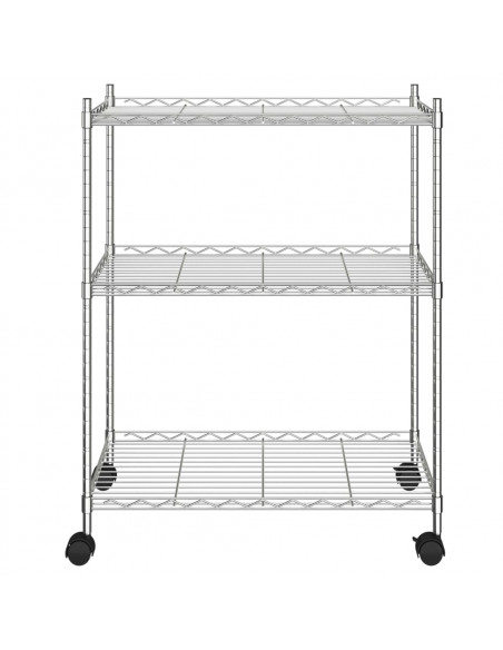 Scaffale a 3 Livelli con Ruote 60x35x81 cm Cromato 150 kg