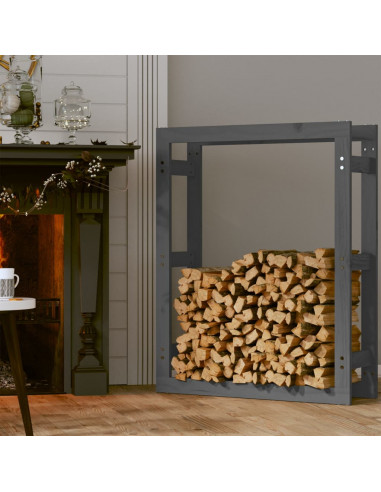 Portalegna Grigio 80x25x100 cm in Legno Massello di Pino