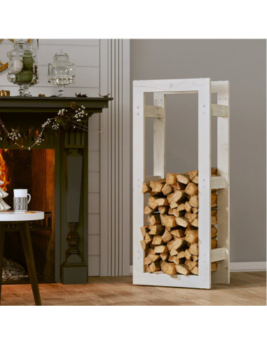 Portalegna Bianco 41x25x100 cm in Legno Massello di Pino