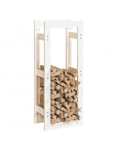 Portalegna Bianco 41x25x100 cm in Legno Massello di Pino