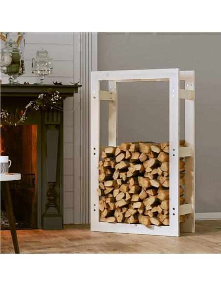 Portalegna Bianco 60x25x100 cm in Legno Massello di Pino