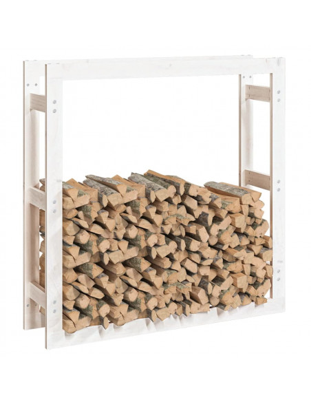 Portalegna Bianco 100x25x100 cm in Legno Massello di Pino