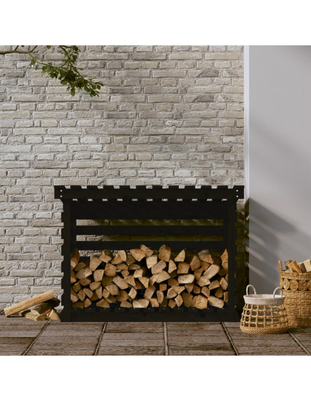 Portalegna Nero 108x73x79 cm in Legno Massello di Pino